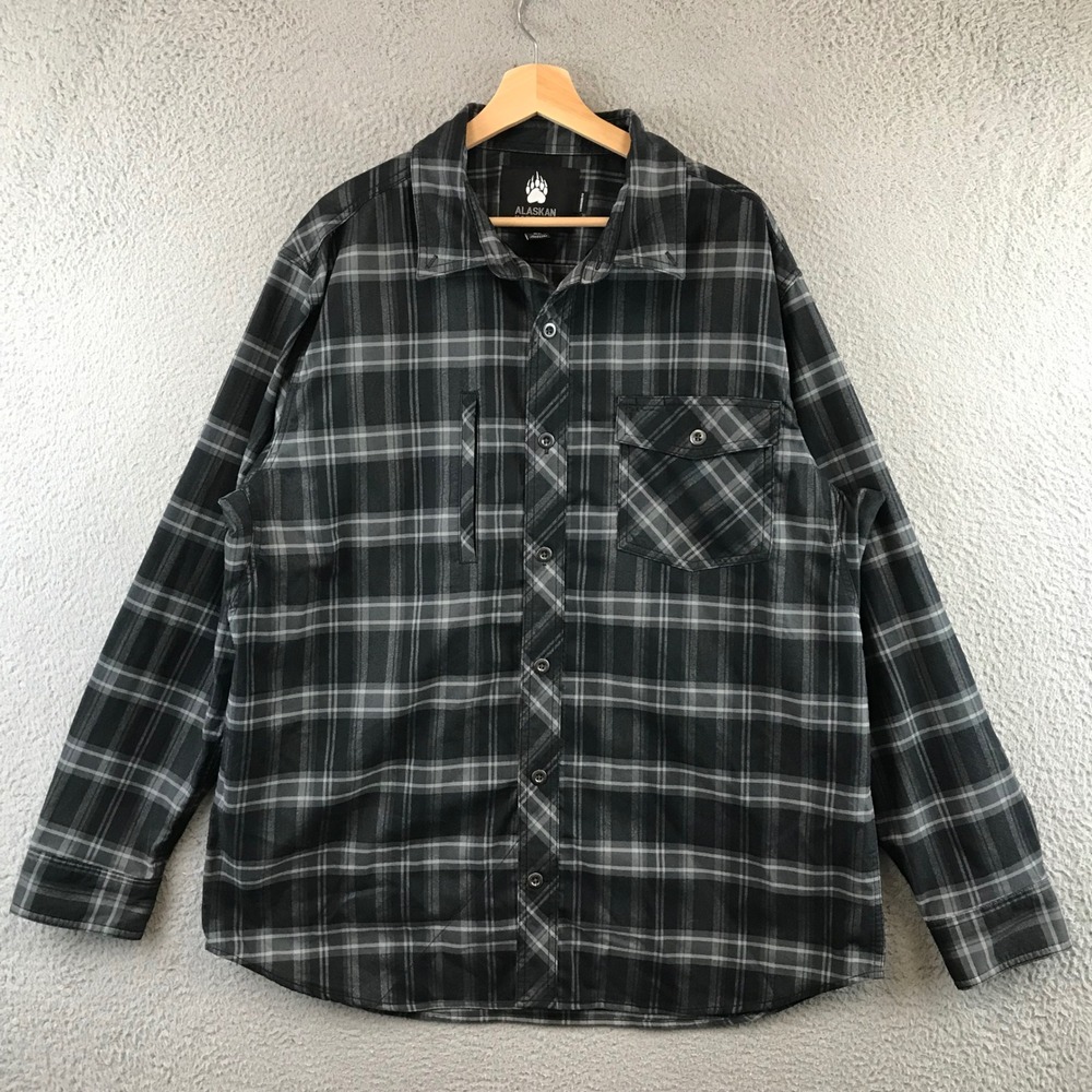 Alaskan Hardgear Plaid Flannel Long Sleeve Button Up Shirt Men XL Black Gray